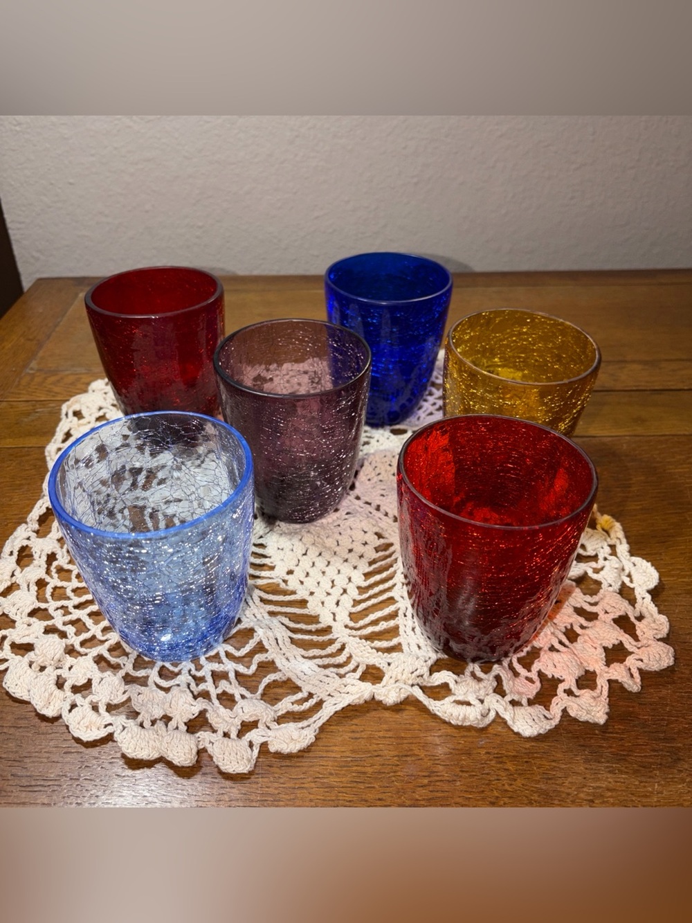 Assorted Crackle Glass Tumbler Set - Multicolor~Set of 6